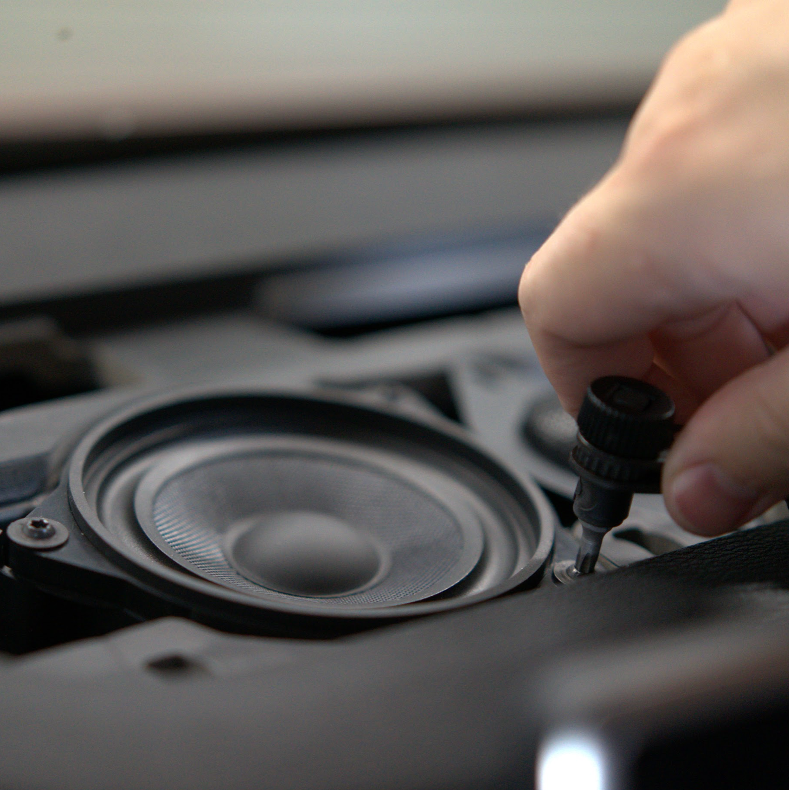 closeup image of a Bavsound tweeter being installed.