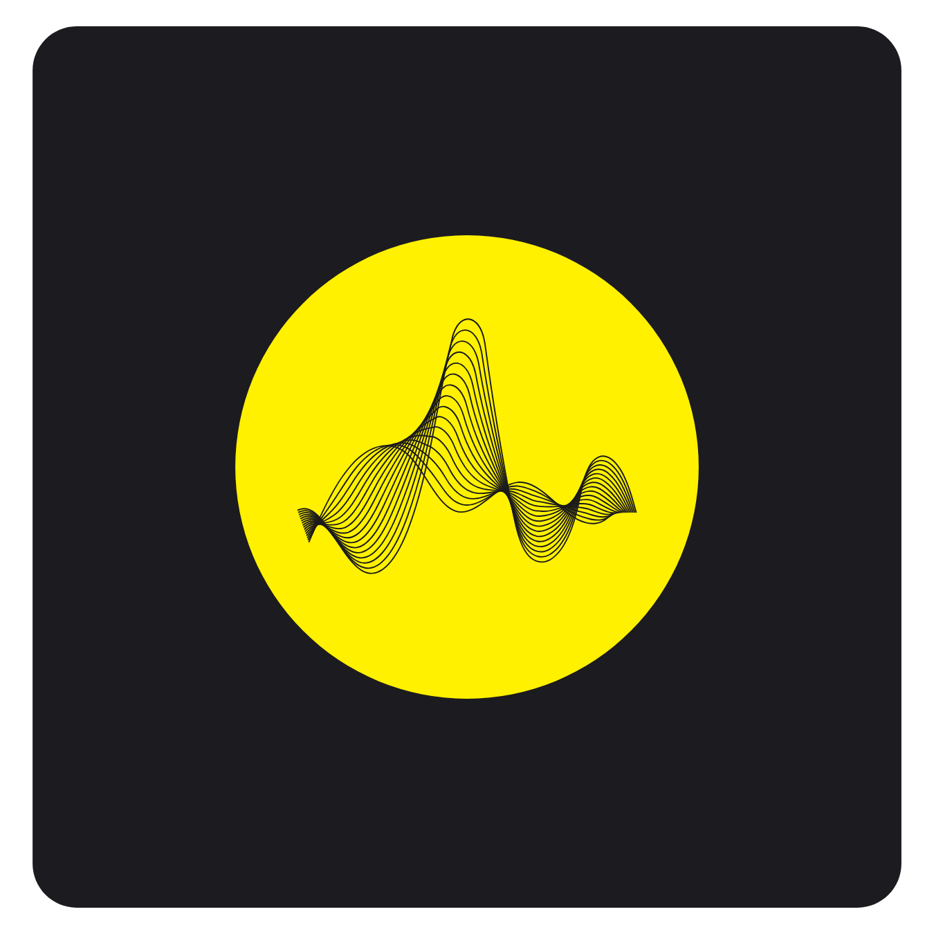 Yellow icon on black background illustrating crystal clear sound waves emanating from Bavsound speakers. 